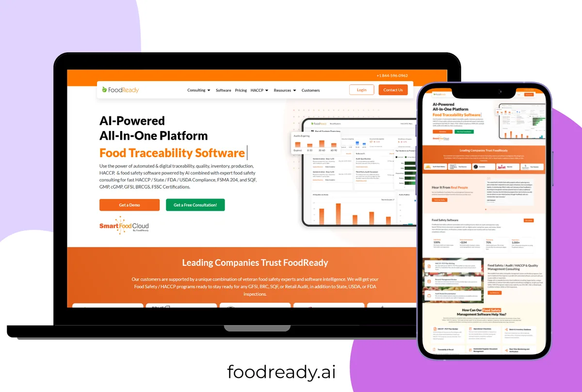 FoodReady website shown on desktop and mobile