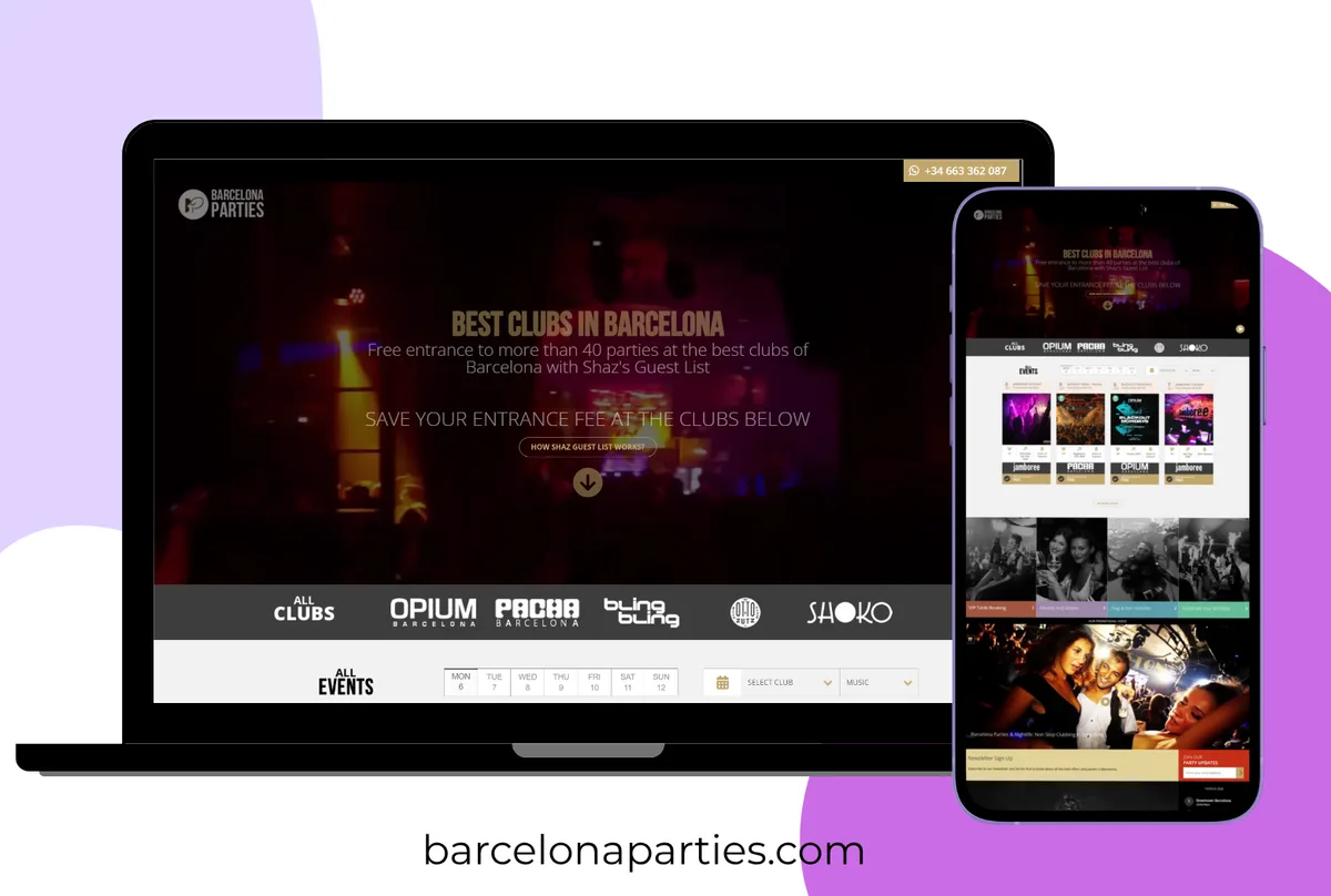 Barcelona Parties website shown on desktop and mobile